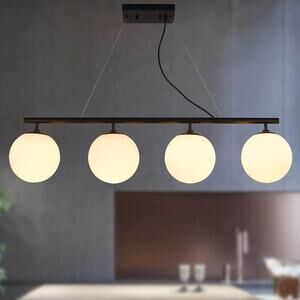 Modern 4-Light Globe Chandelier – Linear Pendant in Matte Black & Gold